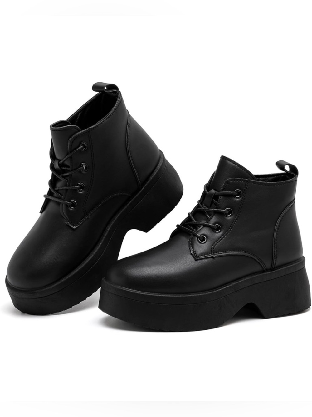 Women's Chelsea Boots - lace up Black Chunky Platform Booties - worn once